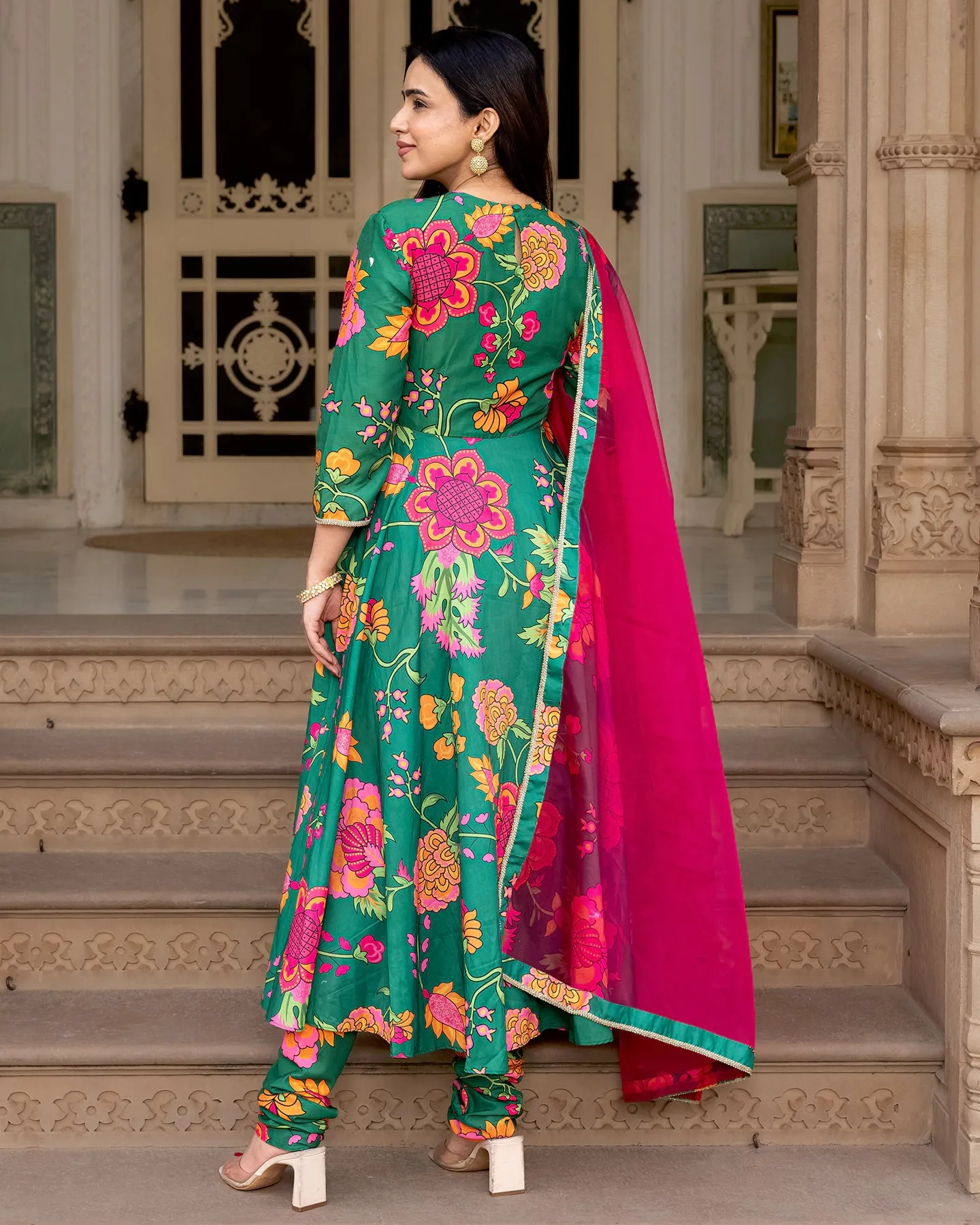 Green Floral Anarkali Suit-set