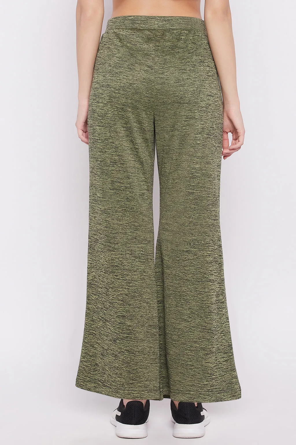 Green Polyester Comfort Fit Flared Active Pants