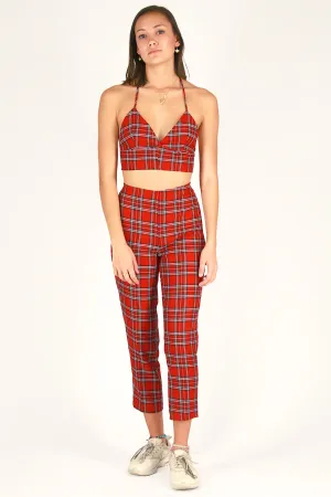 Halter Bralette and Pants - Red Plaid