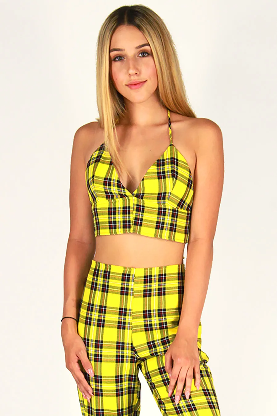 Halter Bralette and Pants - Yellow Plaid