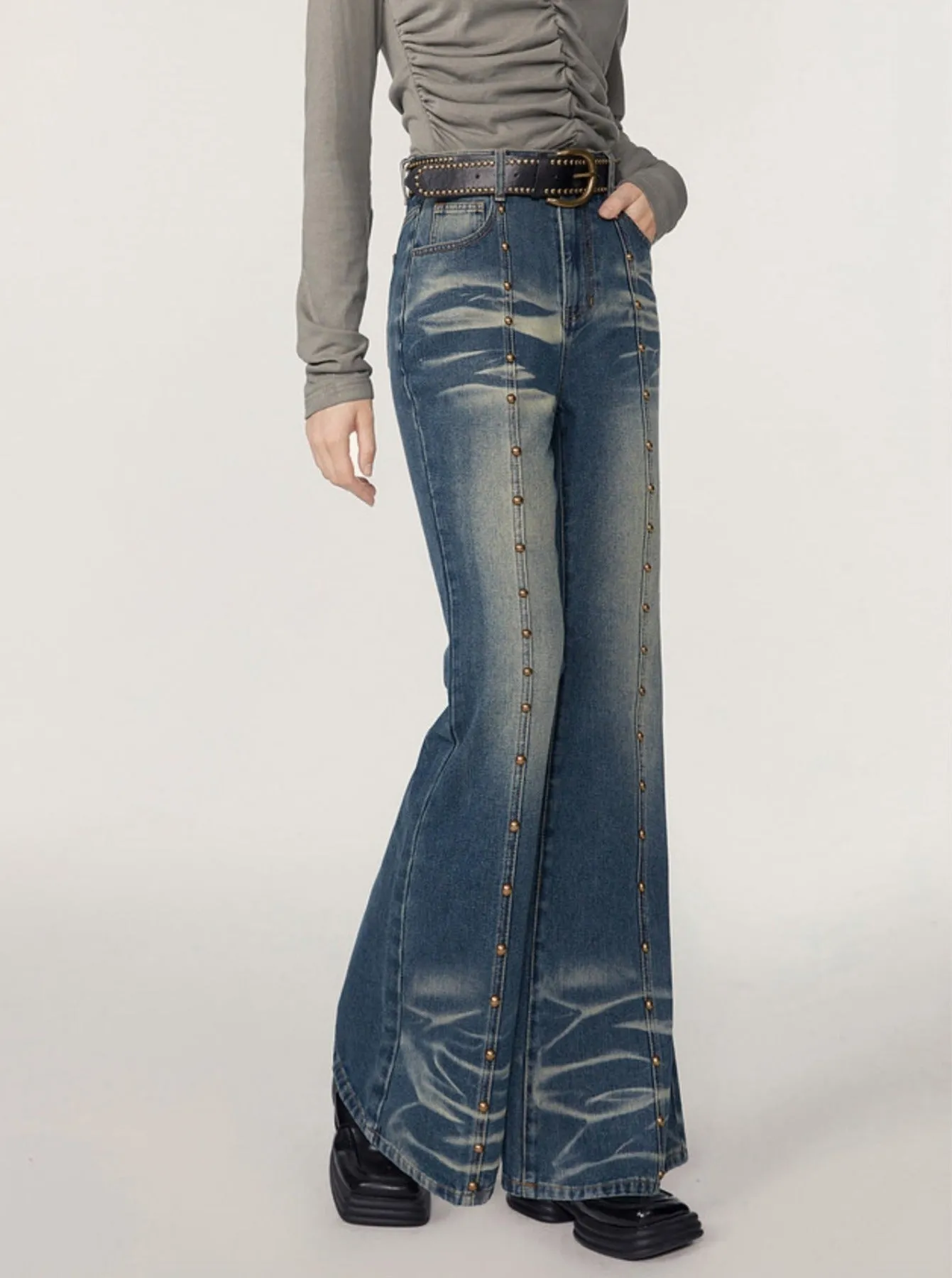 High waist flared jeans pants