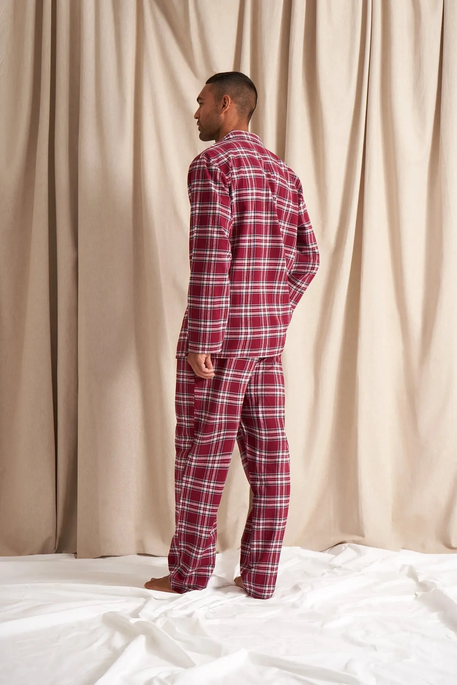 His and Hers Plaid Pyjama Sets in Bordeaux