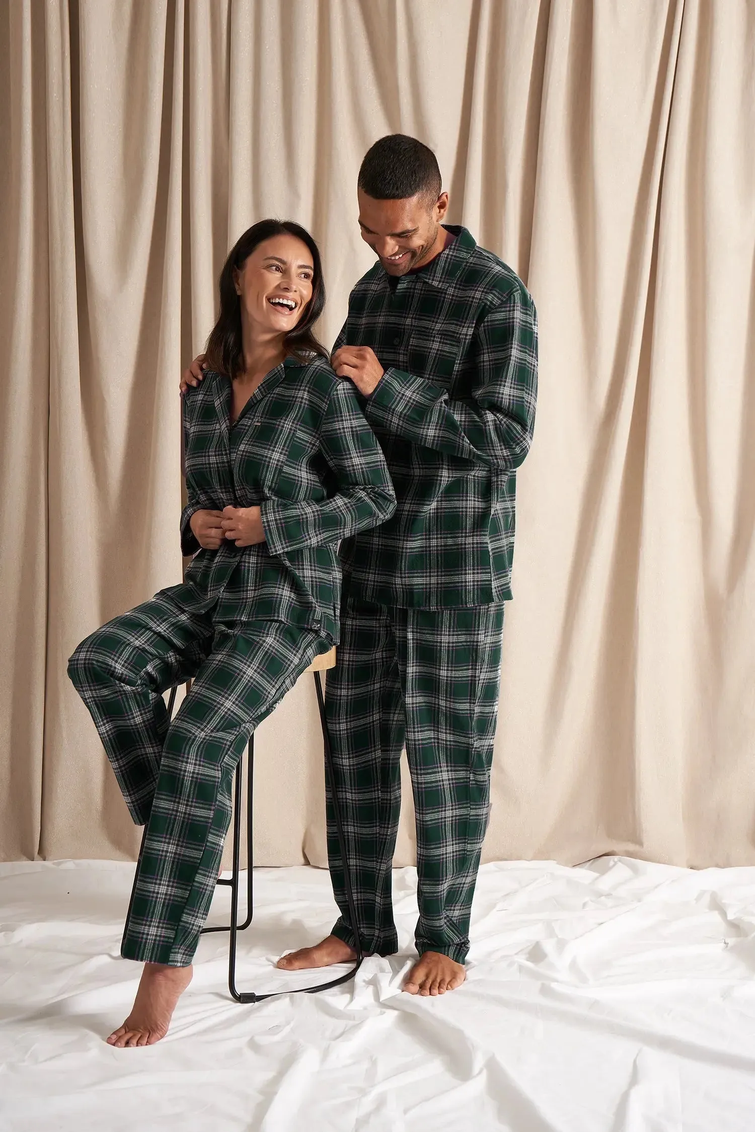 His and Hers Plaid Pyjama Sets in Green