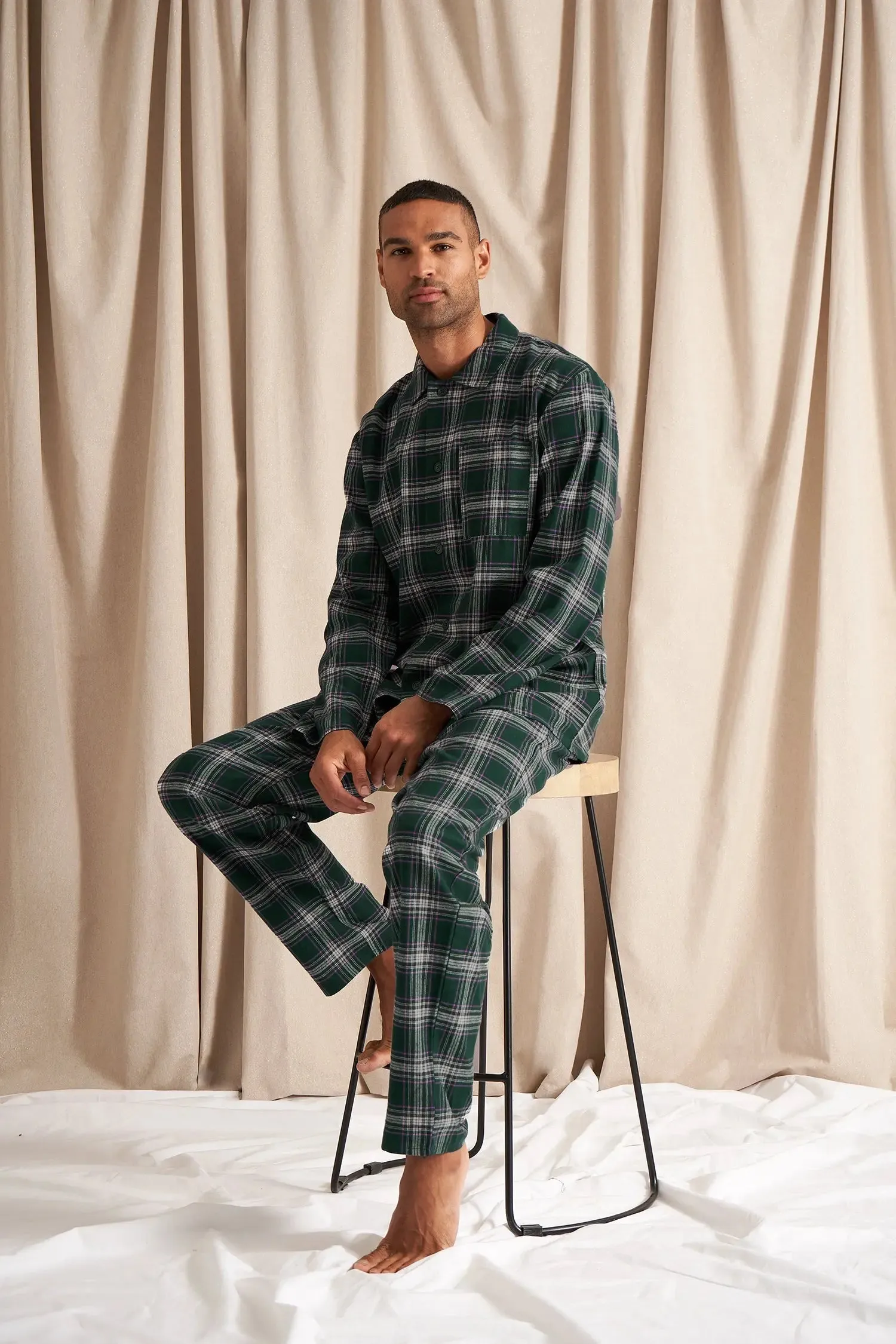 His and Hers Plaid Pyjama Sets in Green