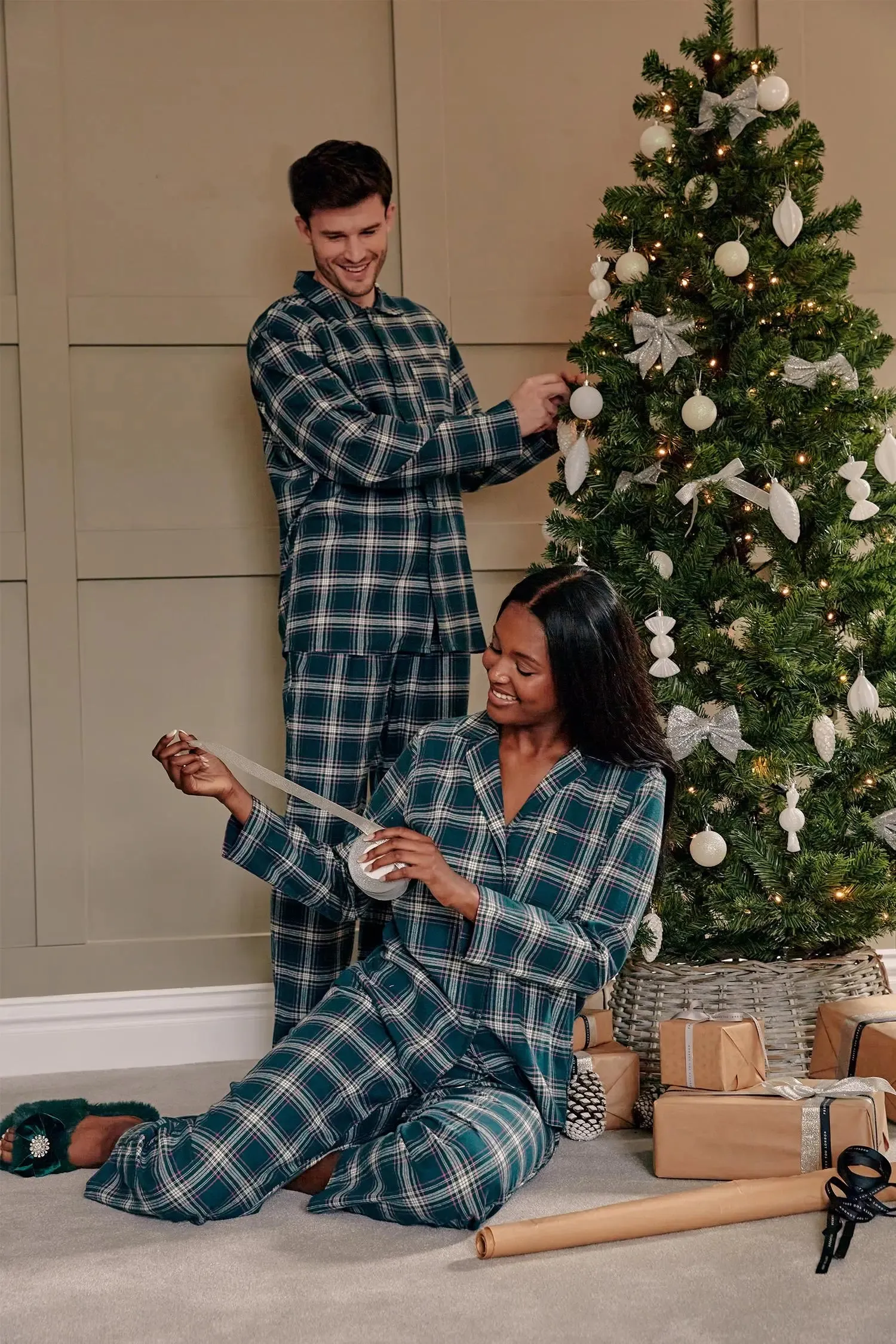 His and Hers Plaid Pyjama Sets in Green