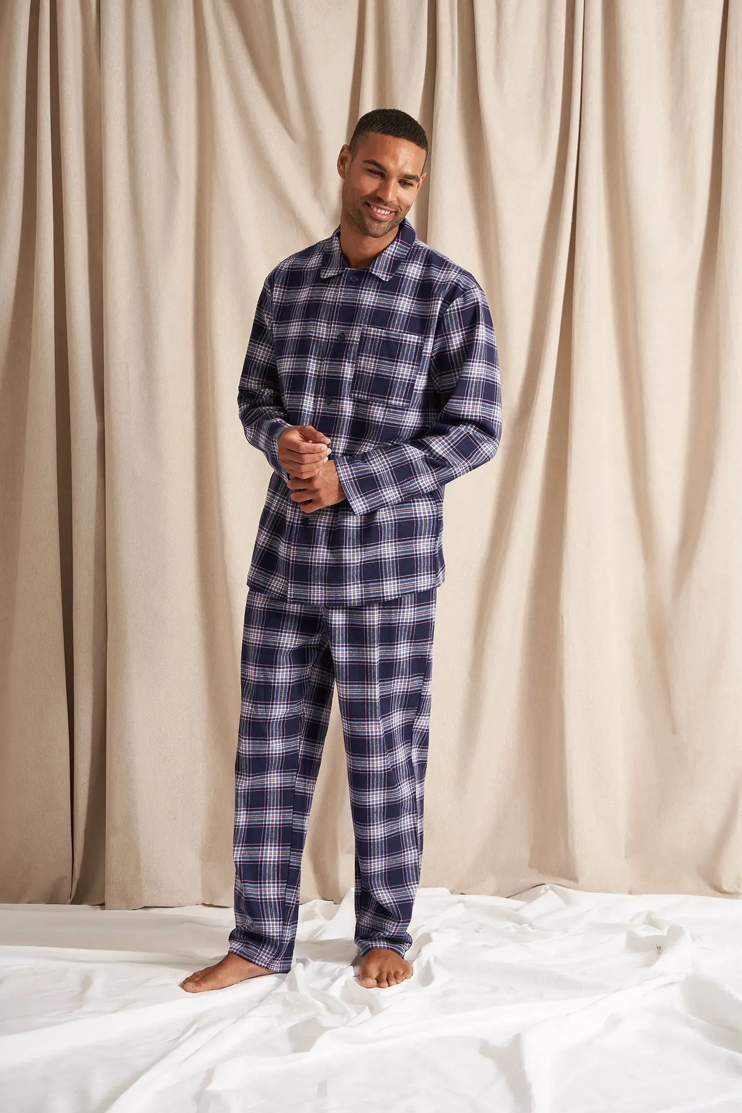 His and Hers Plaid Pyjama Sets in Midnight