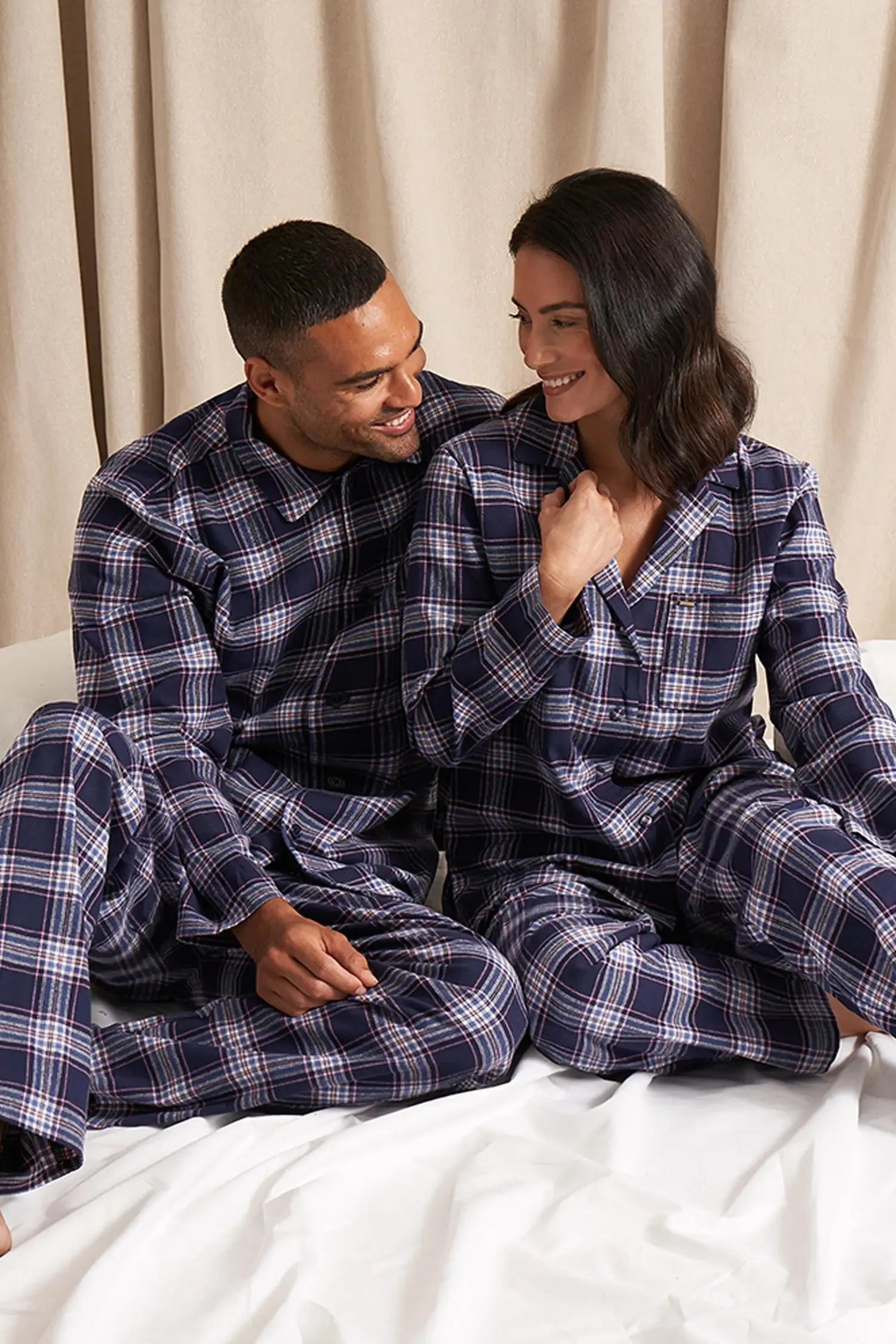 His and Hers Plaid Pyjama Sets in Midnight