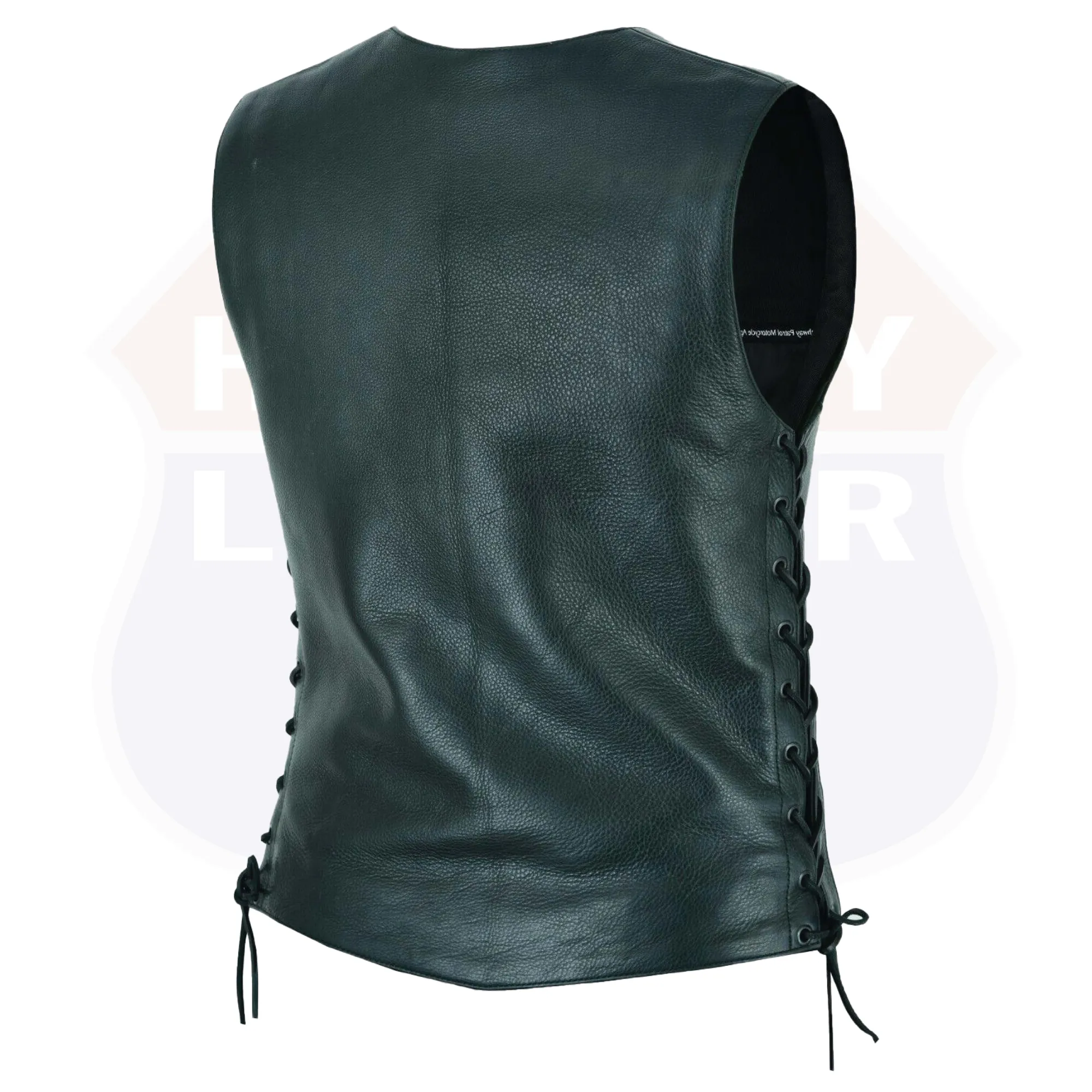 HL14659BLING Women's Bling leather motorcycle vest - Rhinestone detail Gun Pocket, Side Lace, Single Panel back, Snap front Biker