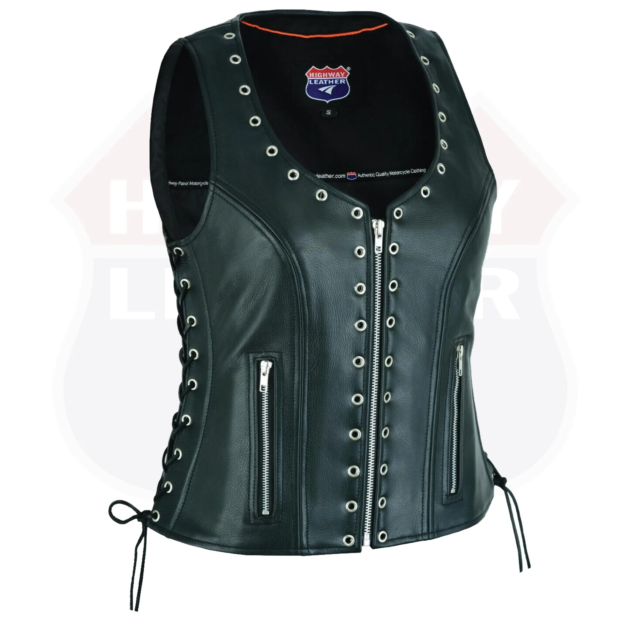 HL14682 Eyelet Women's Eyelet  Leather Vest - Longer Length