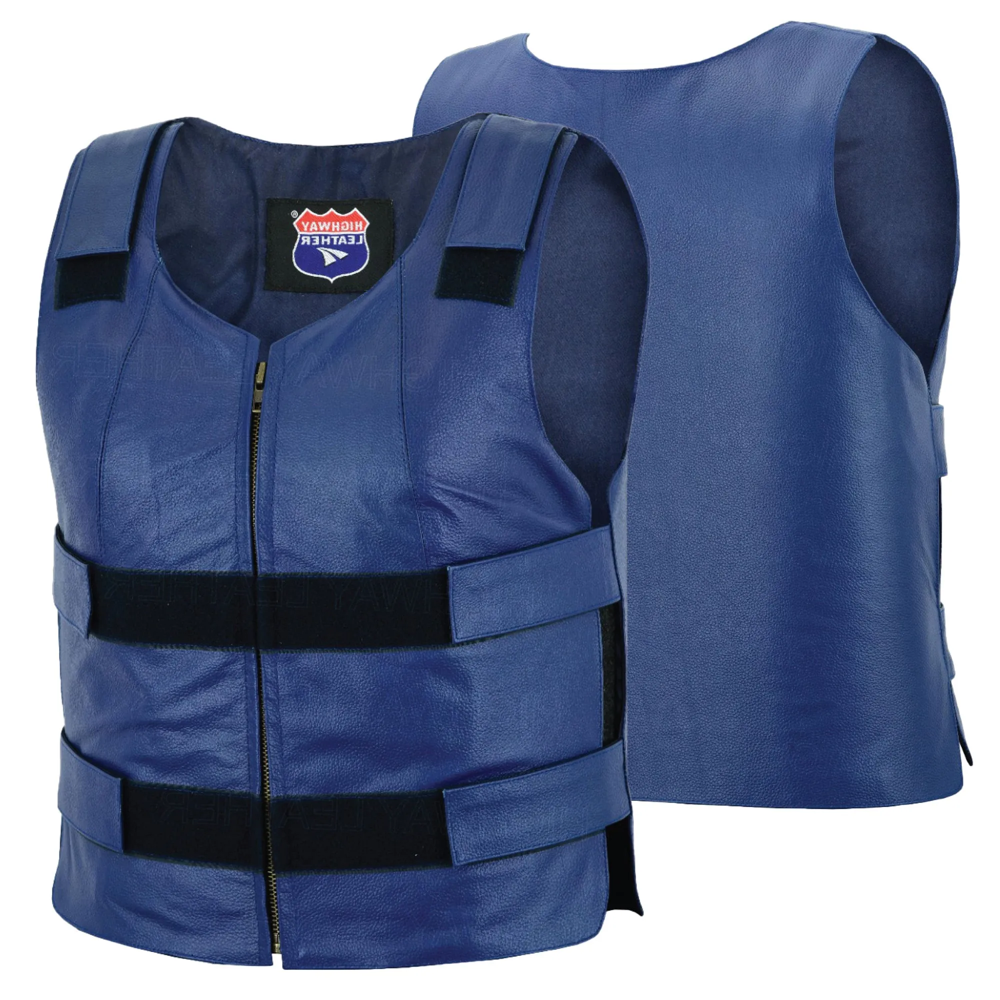 HL14945NV-BLU48 Navy Blue bulletproof Style Motorcycle Club Leather Vest - Women Shade 48