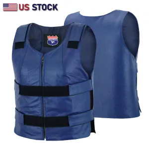 HL14945NV-BLU48 Navy Blue bulletproof Style Motorcycle Club Leather Vest - Women Shade 48