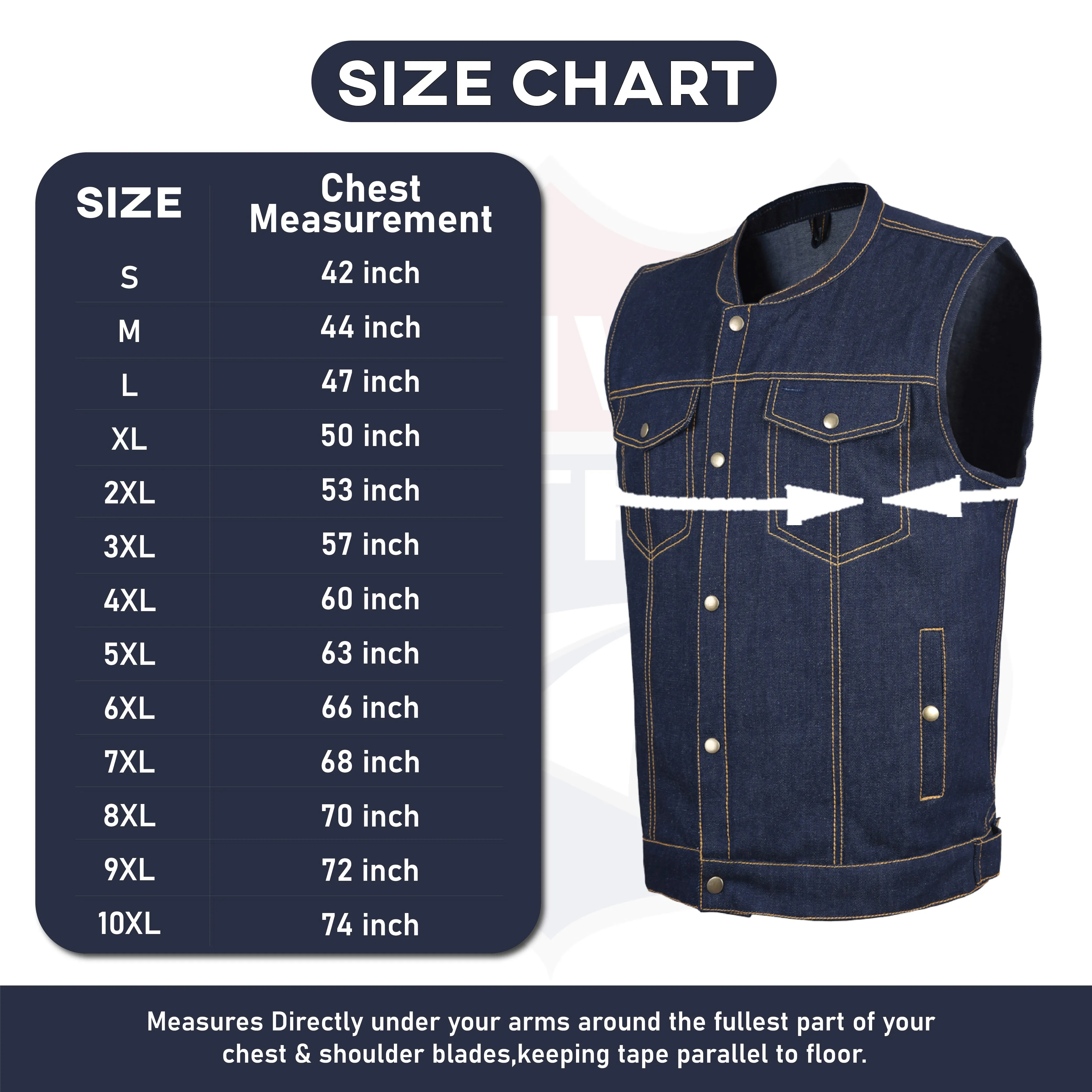 HL21687 BLUE MEN DENIM VEST CONTRAST THREAD M/O 100% COTTON