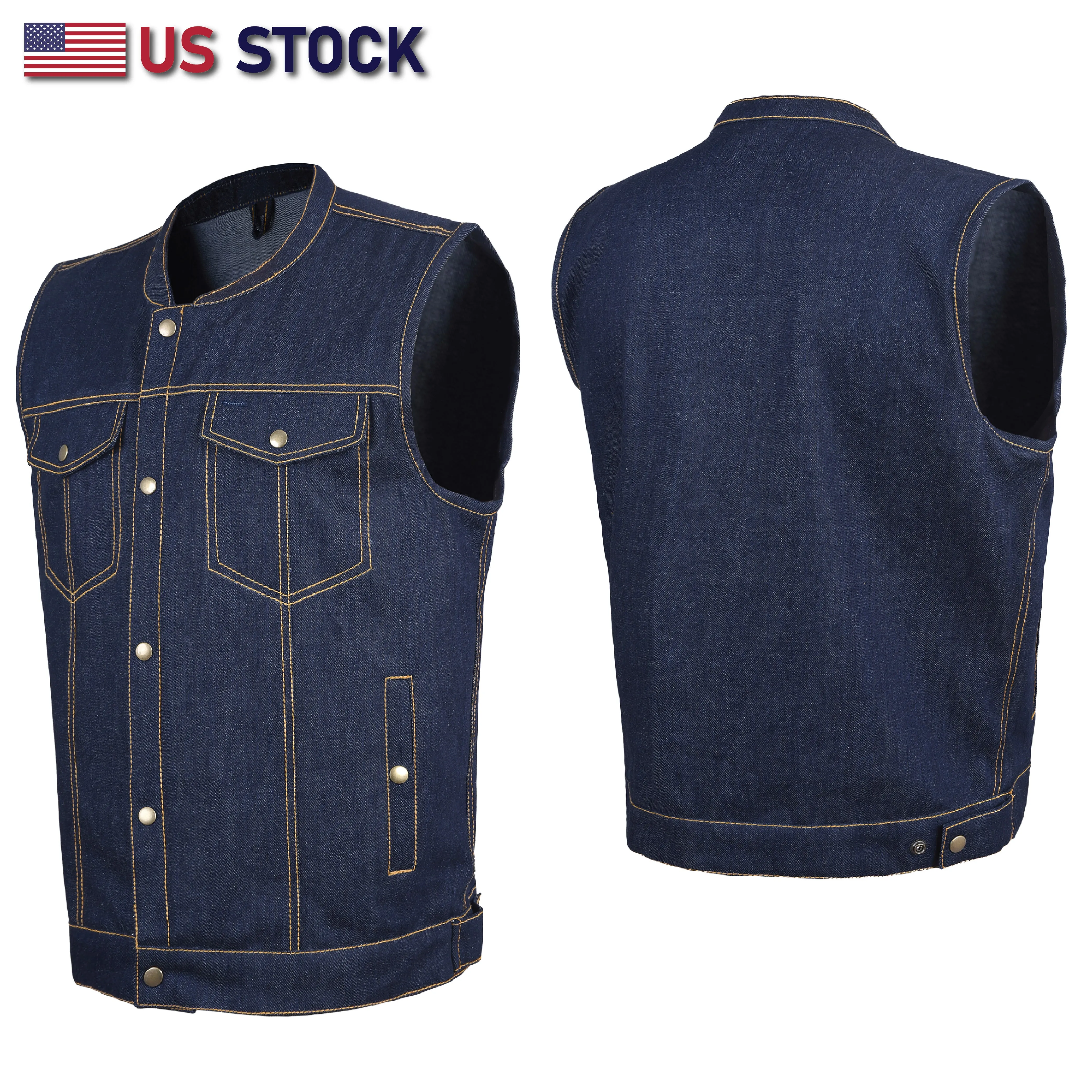 HL21687 BLUE MEN DENIM VEST CONTRAST THREAD M/O 100% COTTON