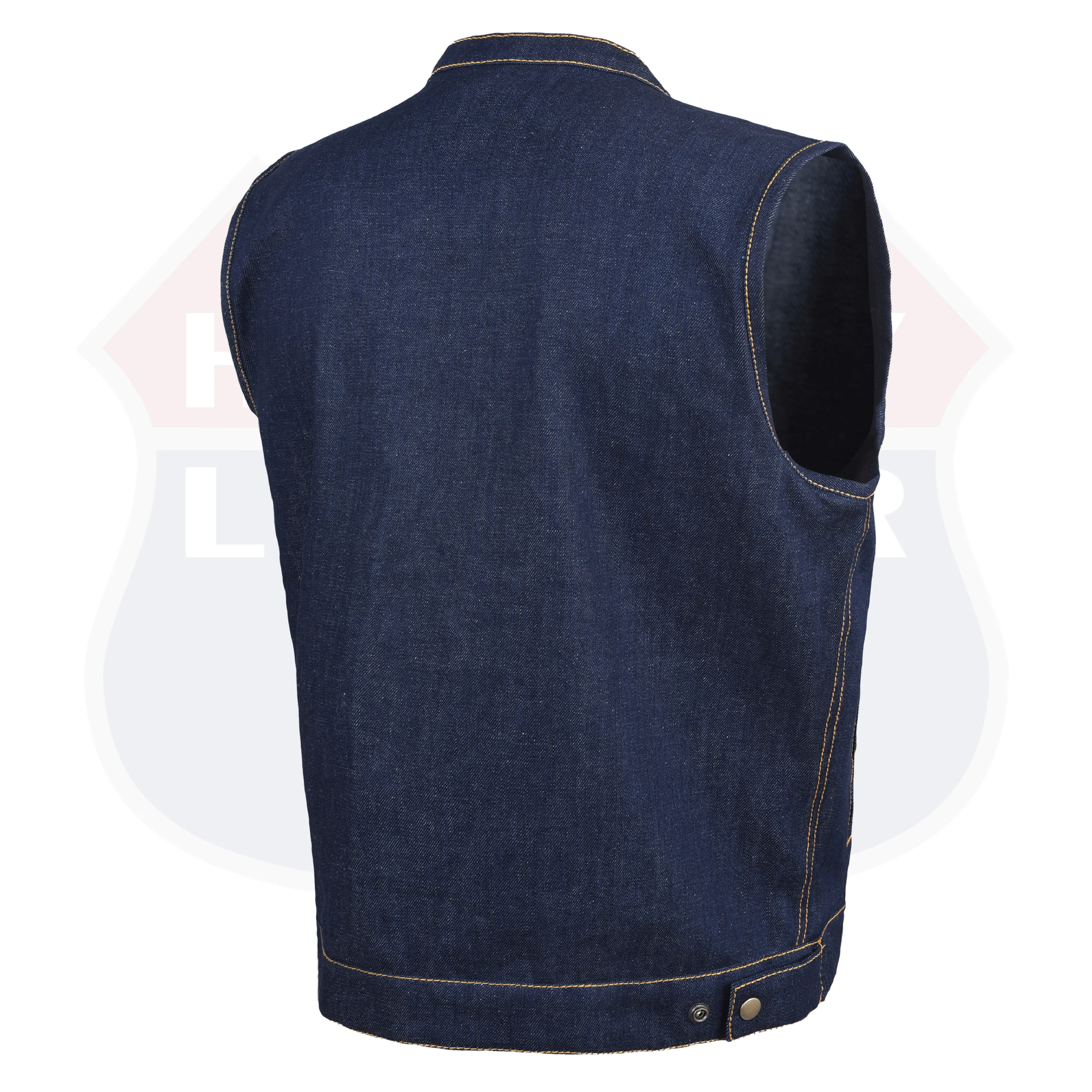 HL21687 BLUE MEN DENIM VEST CONTRAST THREAD M/O 100% COTTON