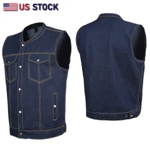 HL21687 BLUE MEN DENIM VEST CONTRAST THREAD M/O 100% COTTON