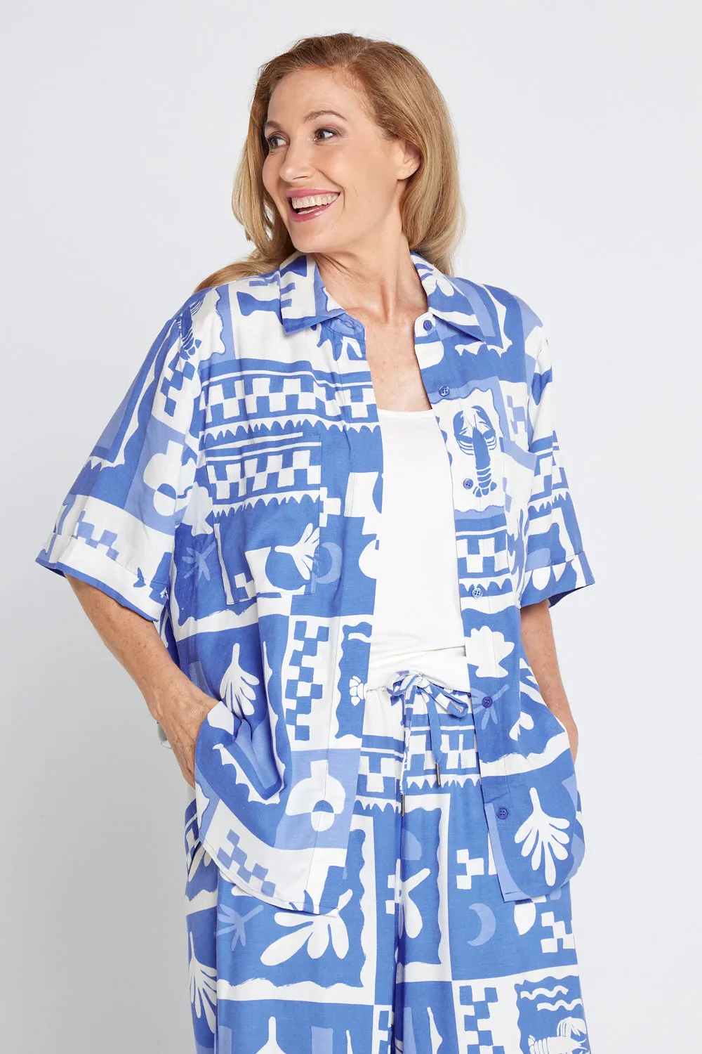 Holiday Sun Shirt - Cerulean Blue Print