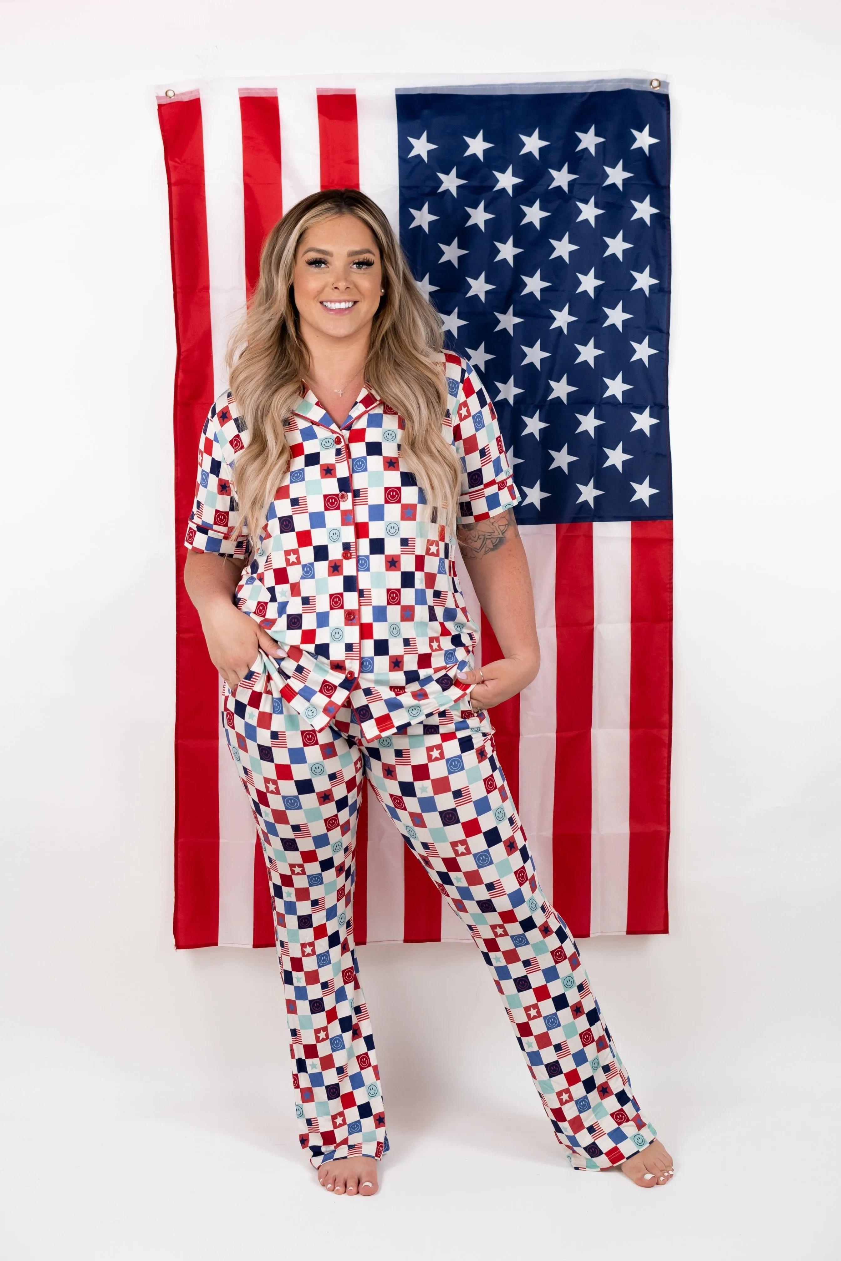 Home Of The Free Checkers Women’s Relaxed Flare Dream Set