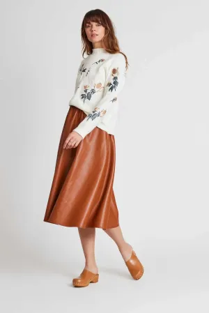 Honorine Vegan Leather Midi Skirt - Caramel