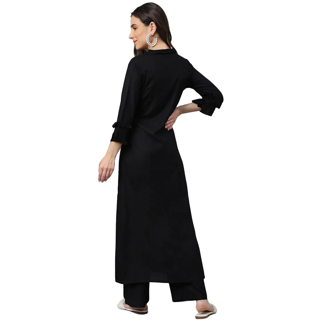 Idalia Black A-line Rayon Kurta With Palazzo Pants