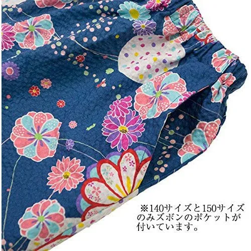 Kid's Jinbei 90cm-150cm Girls Ripple Navy Blue