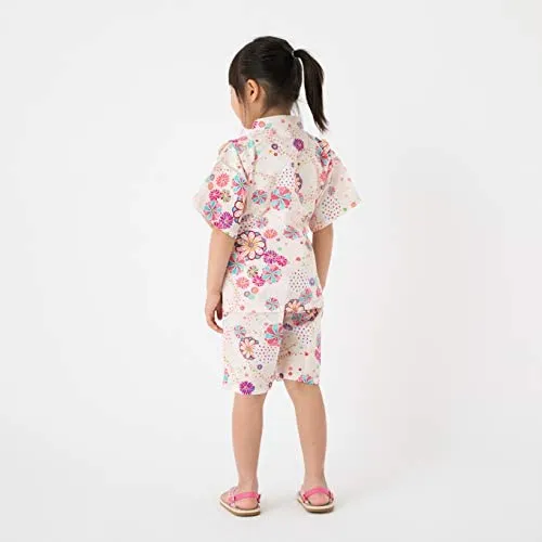 Kid's Jinbei 90cm-150cm Girls Ripple White