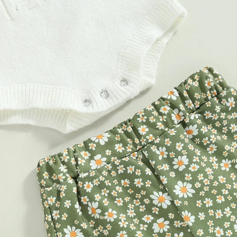 Knitted Top Floral Flared Pants Baby Set