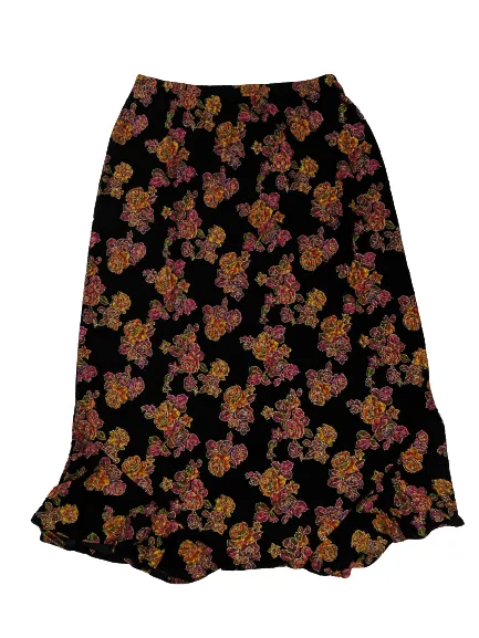 [L] Vintage 90s Floral Midi Skirt