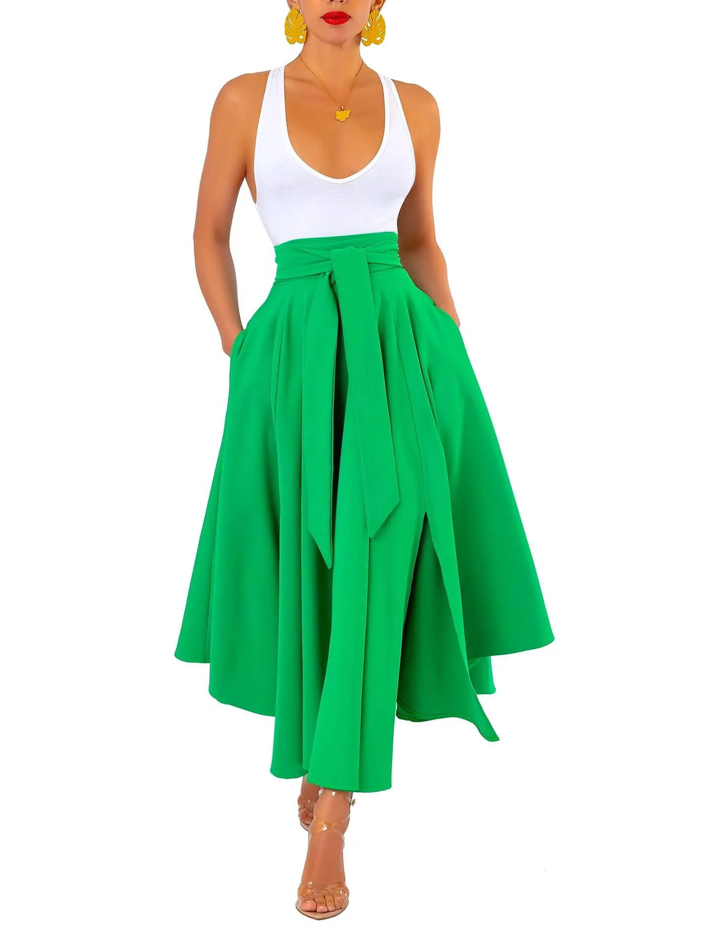 “Ladé” Jade Belted Midi Skirt