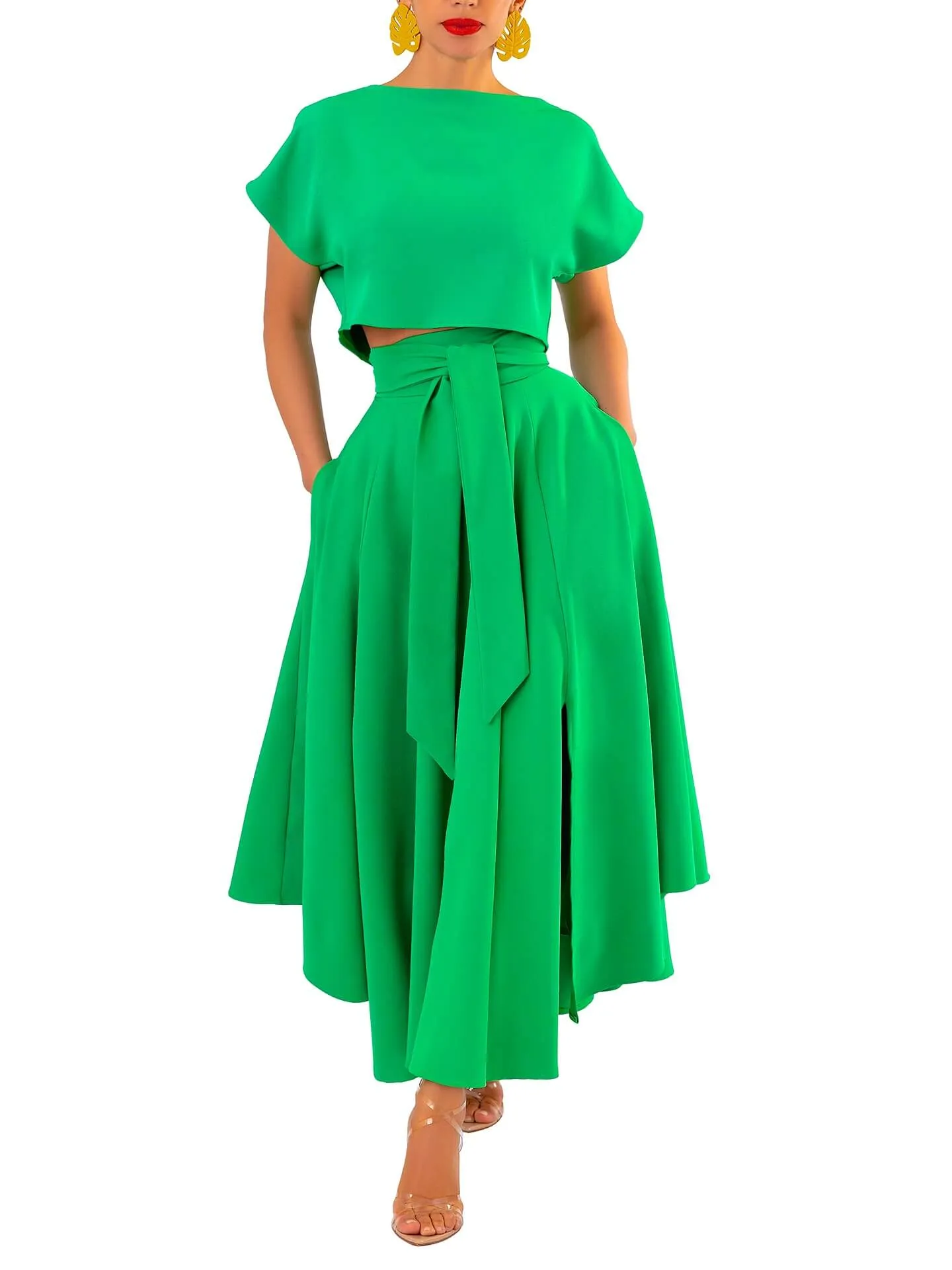 “Ladé” Jade Belted Midi Skirt