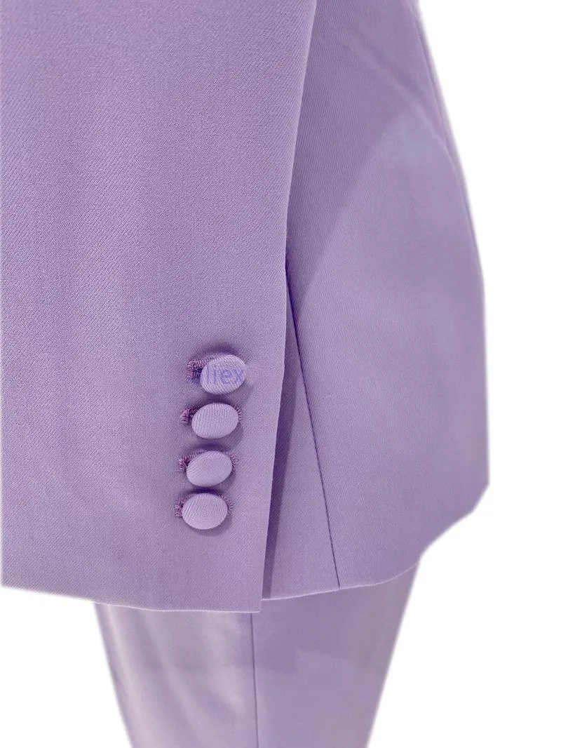 Lavender Double-Breasted Flared Pantsuit - Women Trouser Suits - Trouser Suit