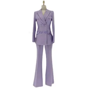 Lavender Double-Breasted Flared Pantsuit - Women Trouser Suits - Trouser Suit