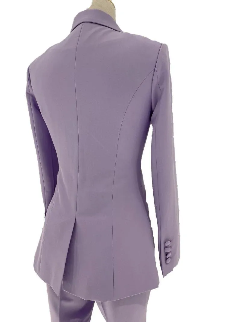 Lavender Double-Breasted Flared Pantsuit - Women Trouser Suits - Trouser Suit