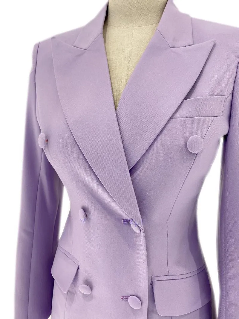 Lavender Double-Breasted Flared Pantsuit - Women Trouser Suits - Trouser Suit