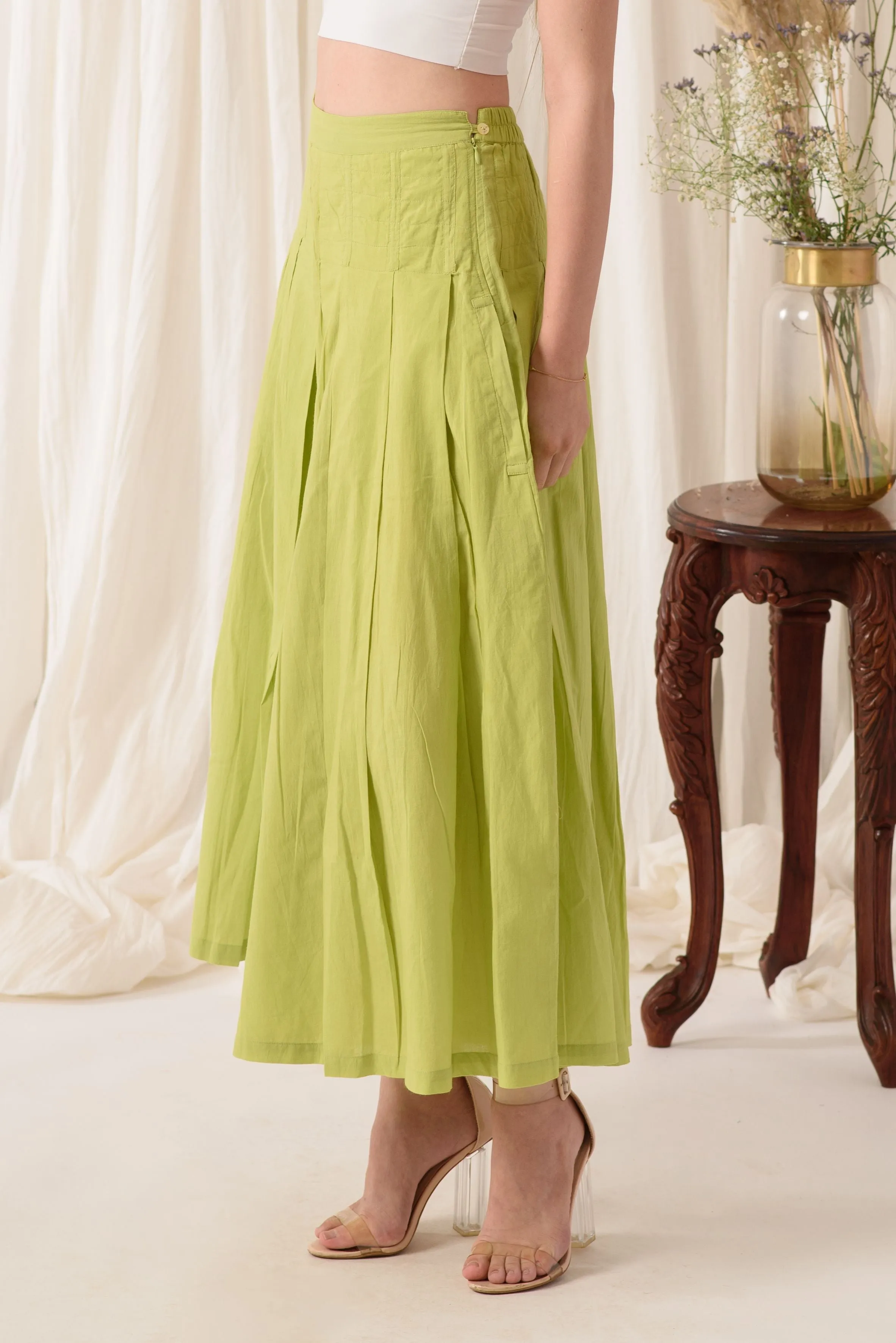 LIME GREEN FULLY WIDER PANT /PLAZZO STYLE