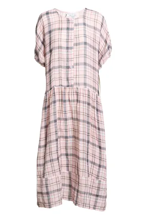 Linen Checkers Pink Midi Dress