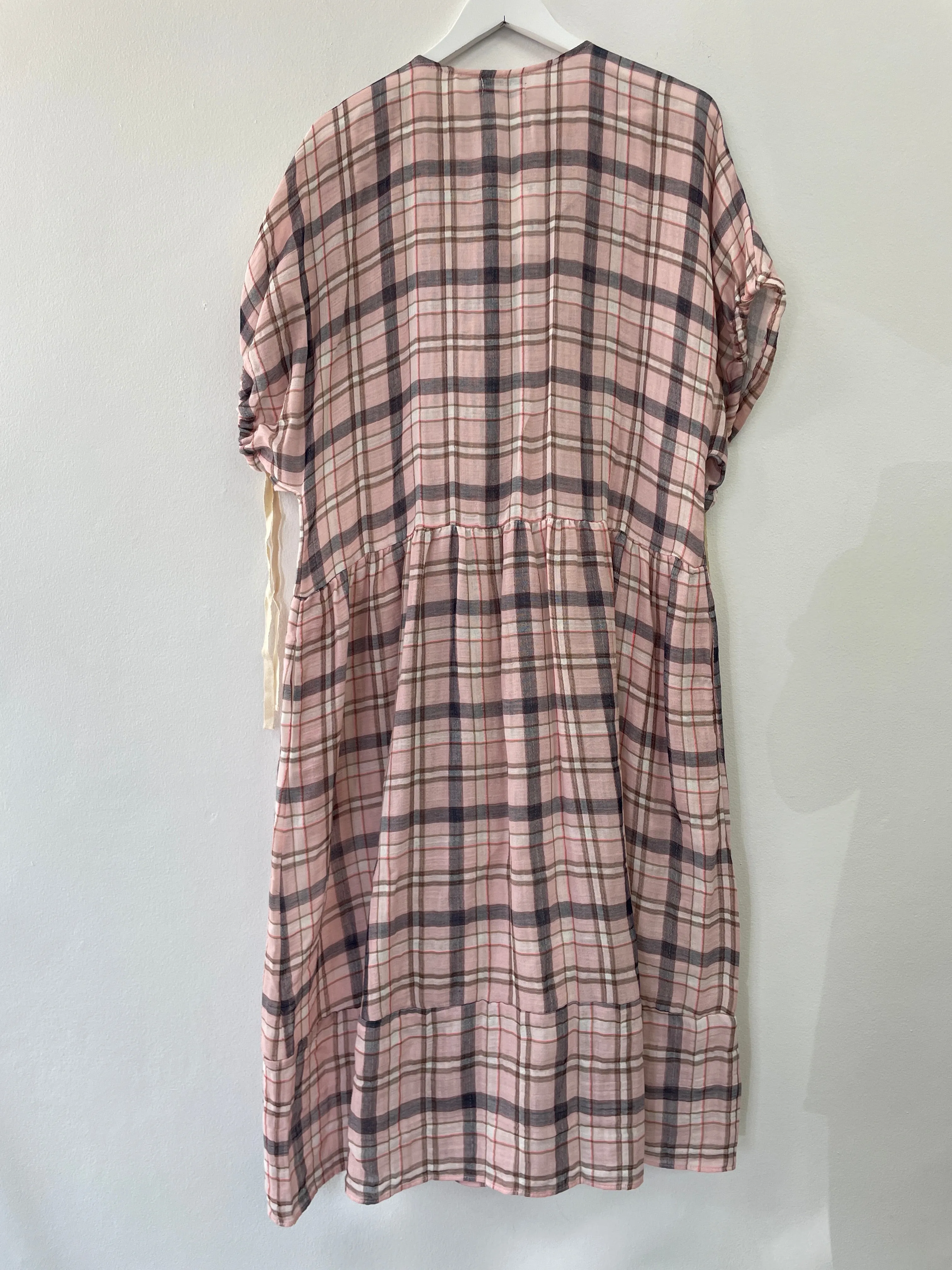 Linen Checkers Pink Midi Dress