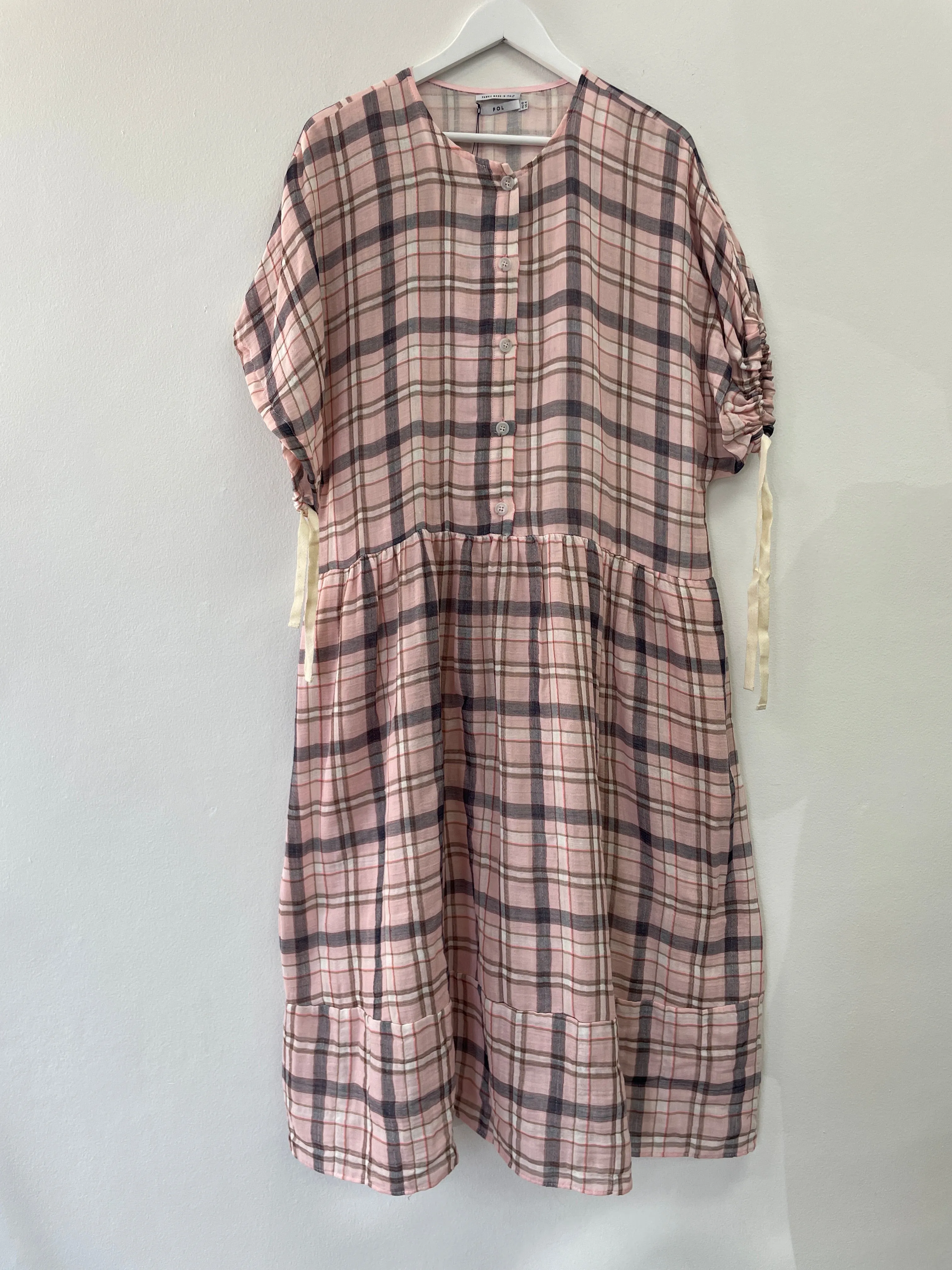 Linen Checkers Pink Midi Dress