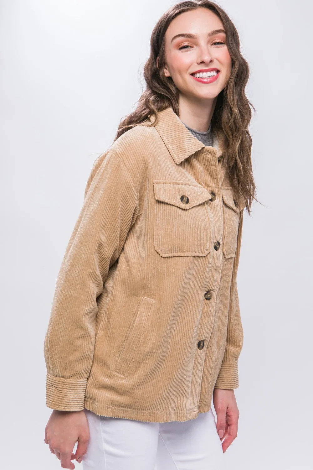 Love Tree Corduroy Button Up Jacket with Sherpa Inside