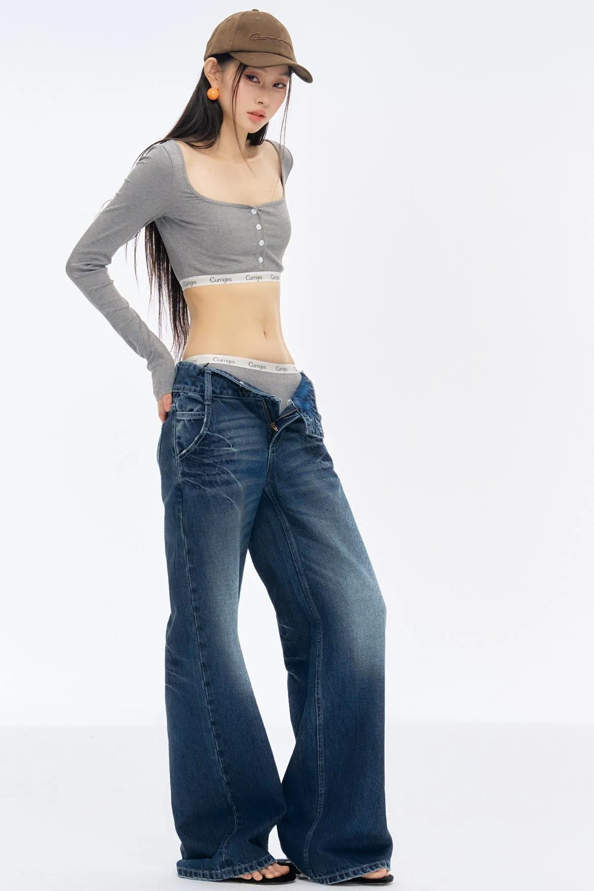 Low-Rise Slim High-Flared Jeans