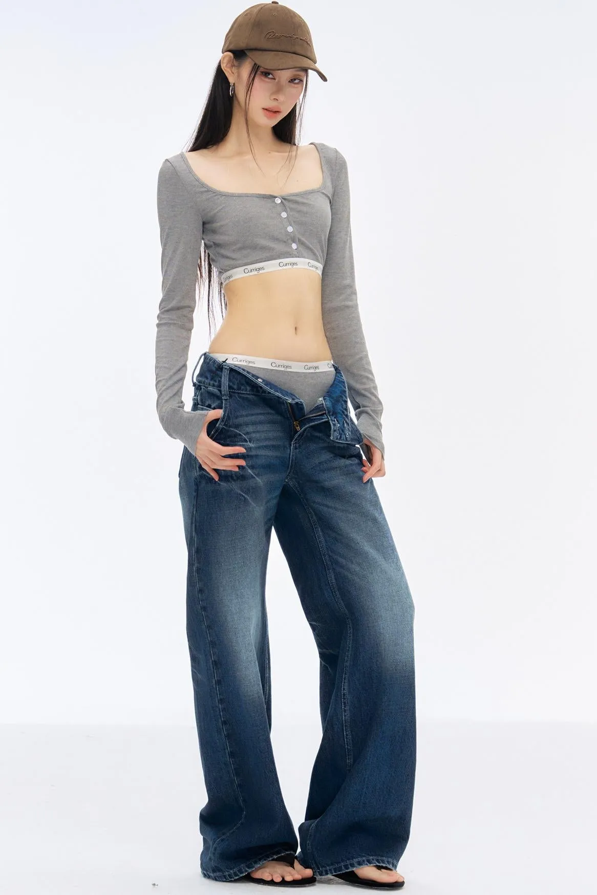 Low-Rise Slim High-Flared Jeans