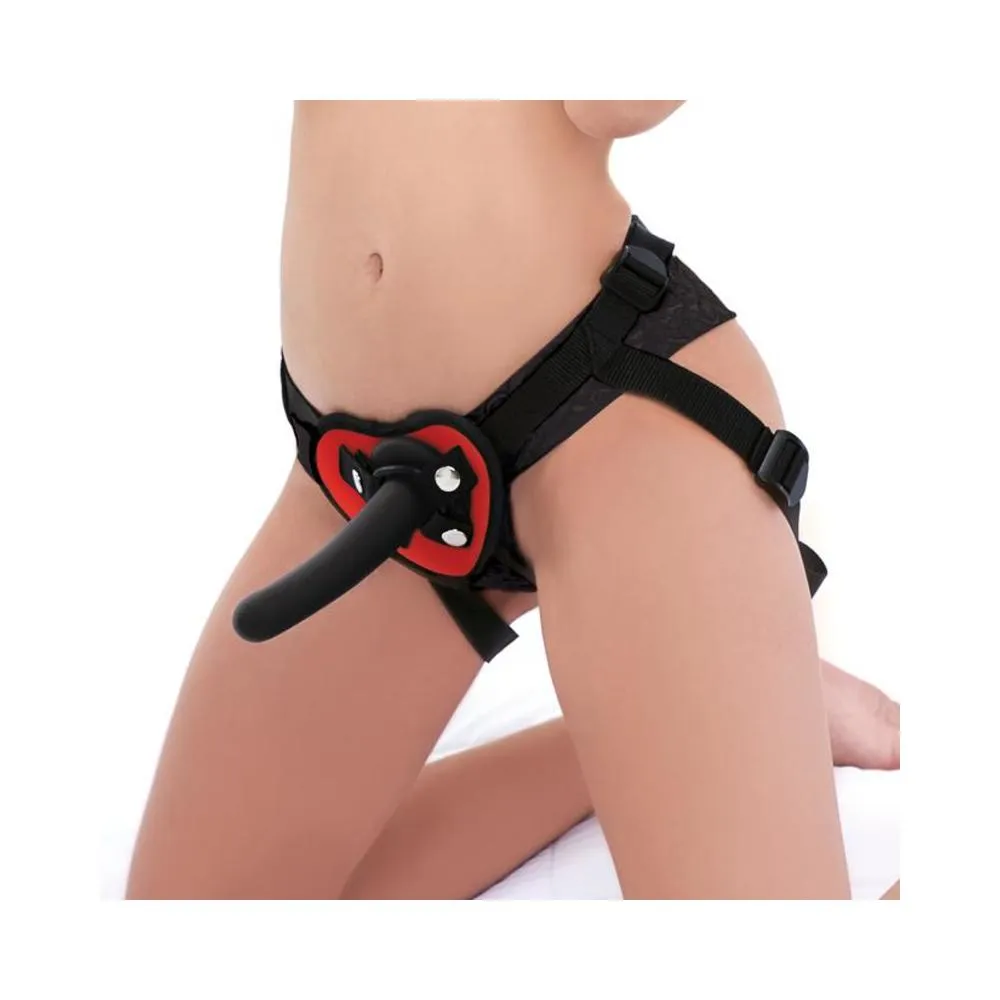 Lux Fetish Red Heart Strap On Harness O/S