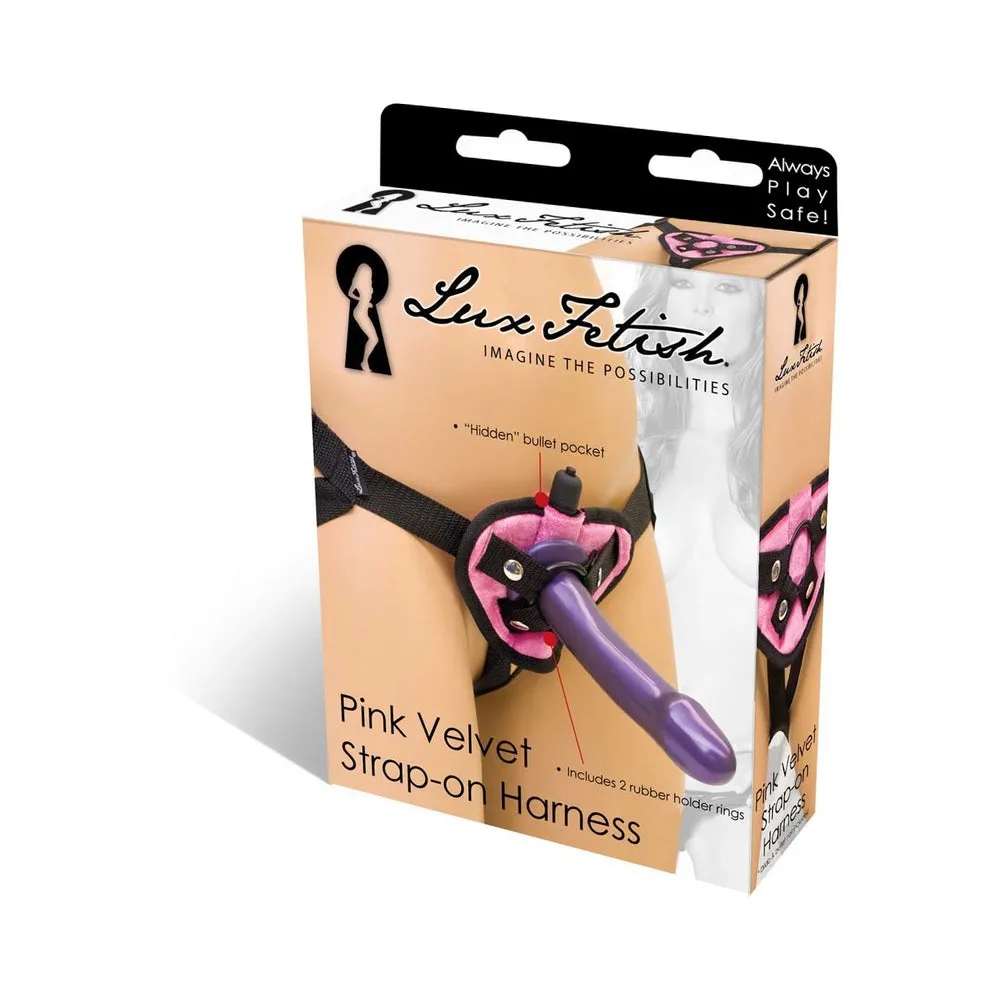 Lux Fetish Velvet Strap On Harness Pink O/S