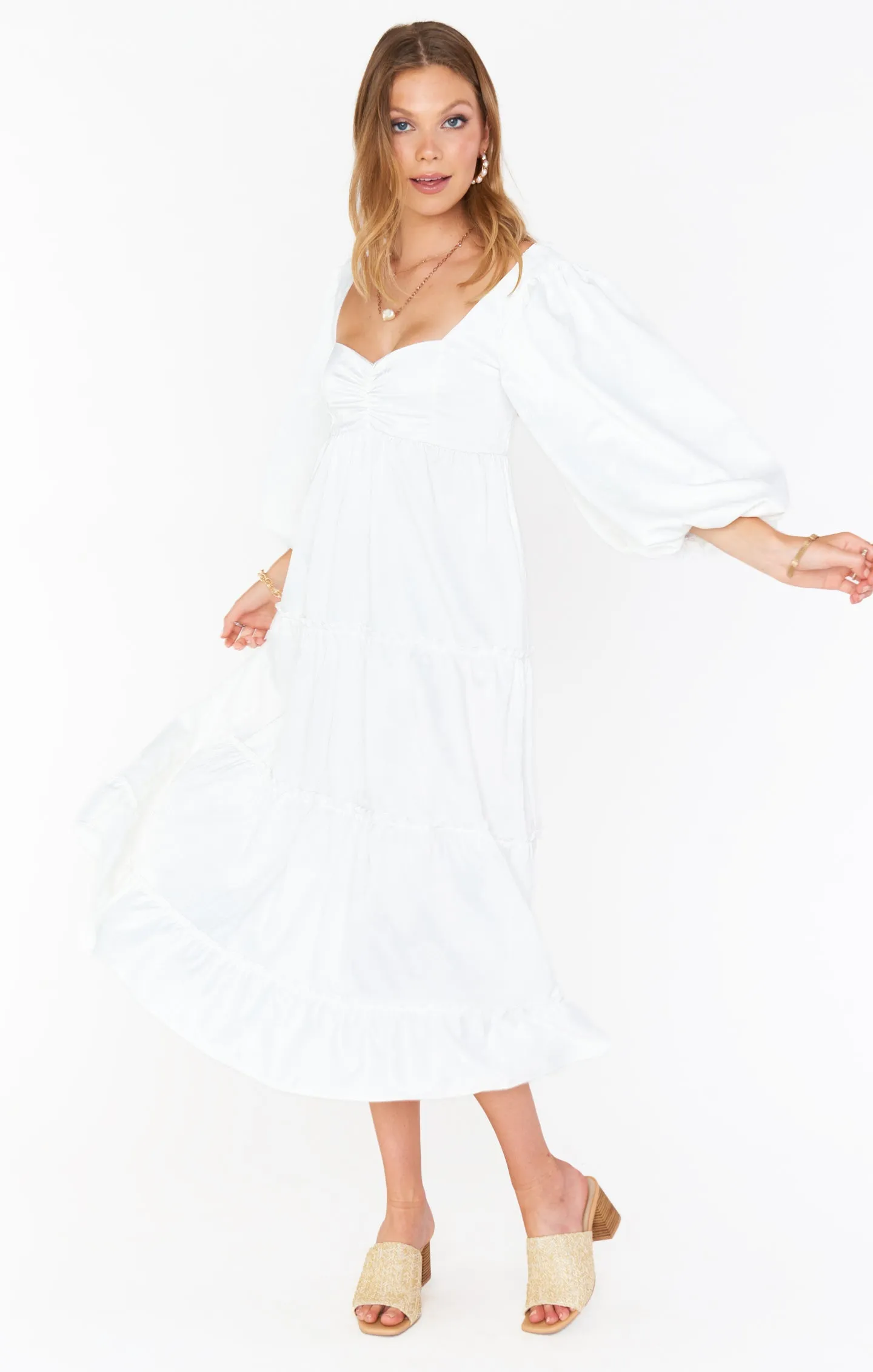 Mandi Midi Dress ~ White Rose Jacquard