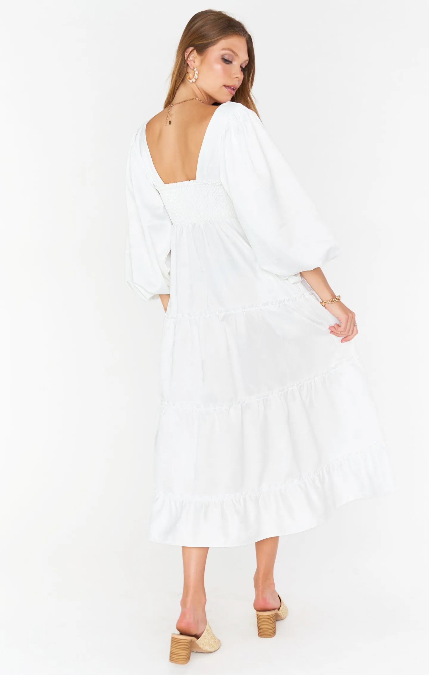 Mandi Midi Dress ~ White Rose Jacquard