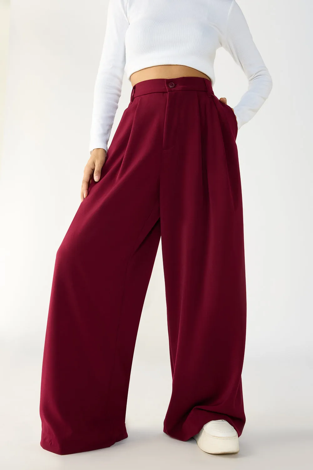 Maroon Flared Formal Korean Pants