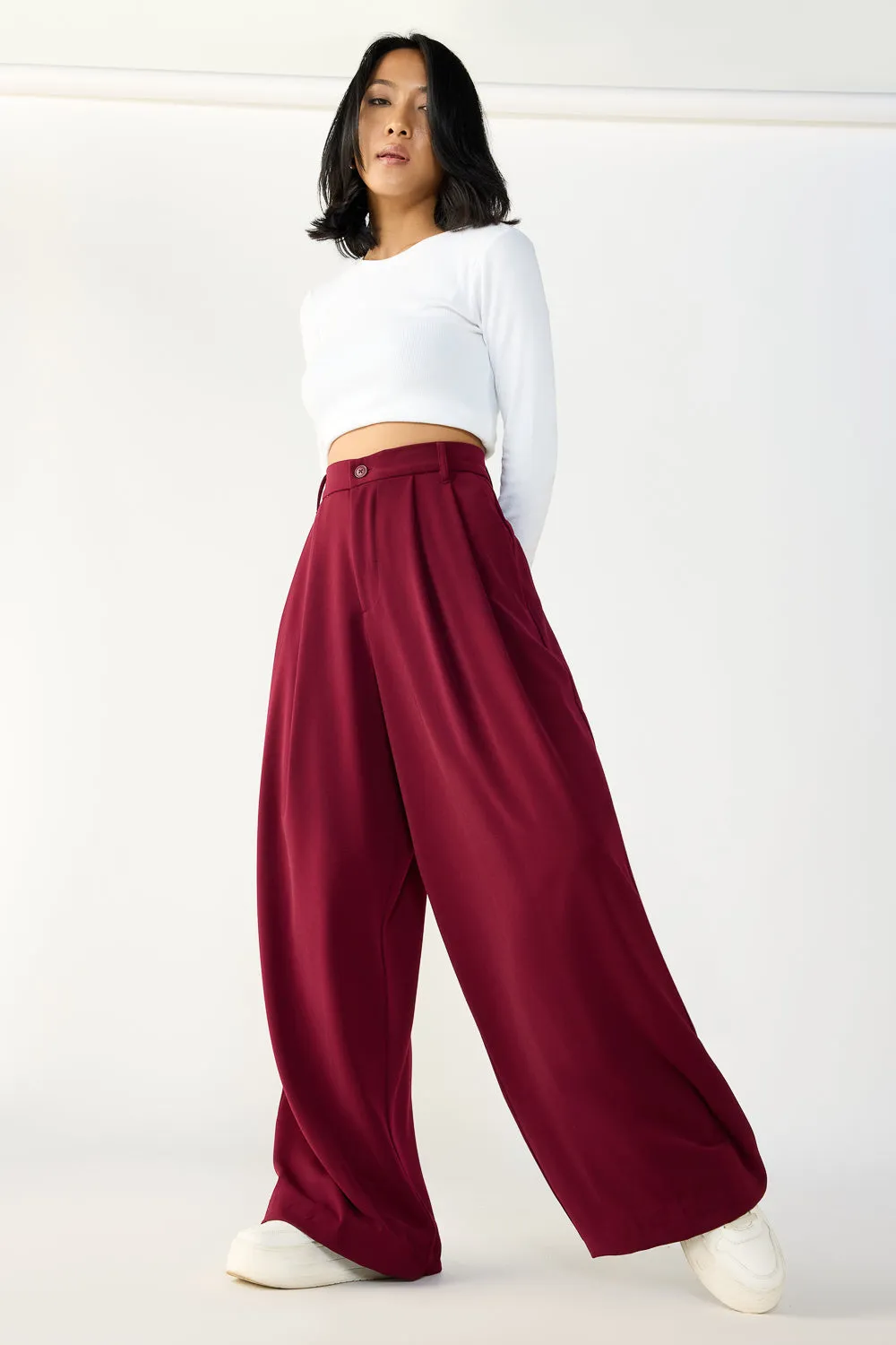 Maroon Flared Formal Korean Pants