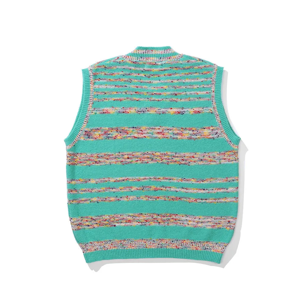 Men Sweater Vest Color Striped Embroidered Knitted Waistcoat Men's Loose V-neck Sleeveless Sweater Vest