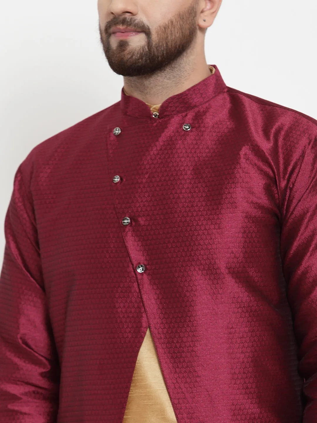 Men's Copper Kurta With Pyjama & Wine Self Design Jacket - Benstoke