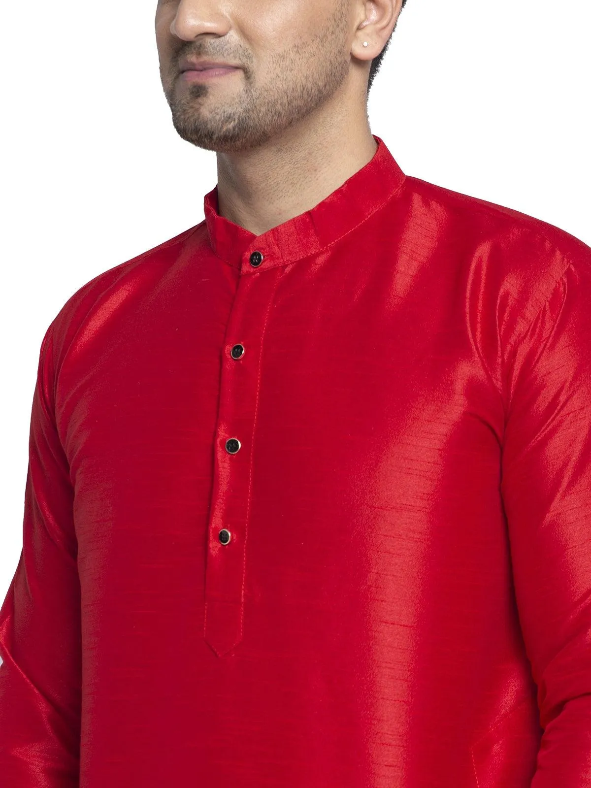 Men's Red Solid Asymmetric Kurta With Churidaar Pyjama - Benstoke