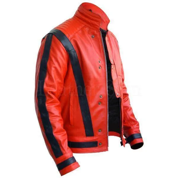 Men's Stylish Red & Black Leather Jacket, Men's Fashion Biker Jacket